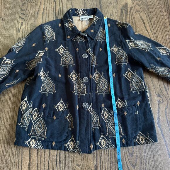 Chicos Design Vintage Womens Aztec Linen Look Black Shacket Size Medium/1/8 - Picture 8 of 9